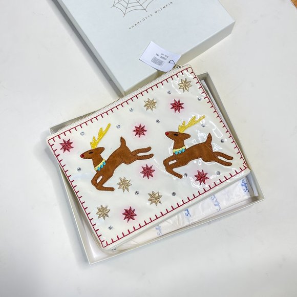 Charlotte Olympia Handbags - Charlotte Olympia Rudolph Applique Clutch Bag in White Patent Leather NWT FLAWED